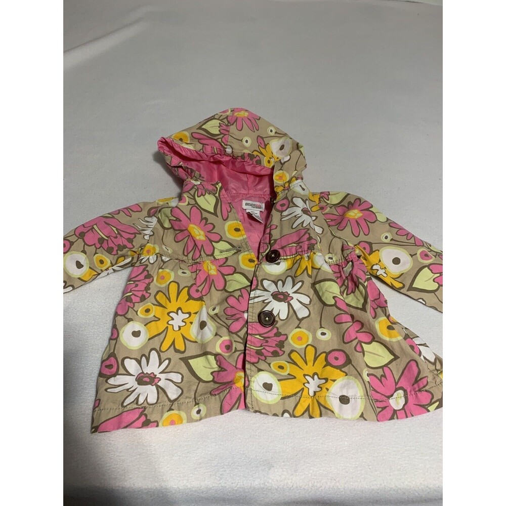 OshKosh Baby Jacket Size 5T Pink Hooded Floral Lined Flared Dress Coat Toddler